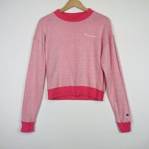 Champion Pink White Stripe Cropped Lightweight Sweatshirt Shirt Top Womens Small